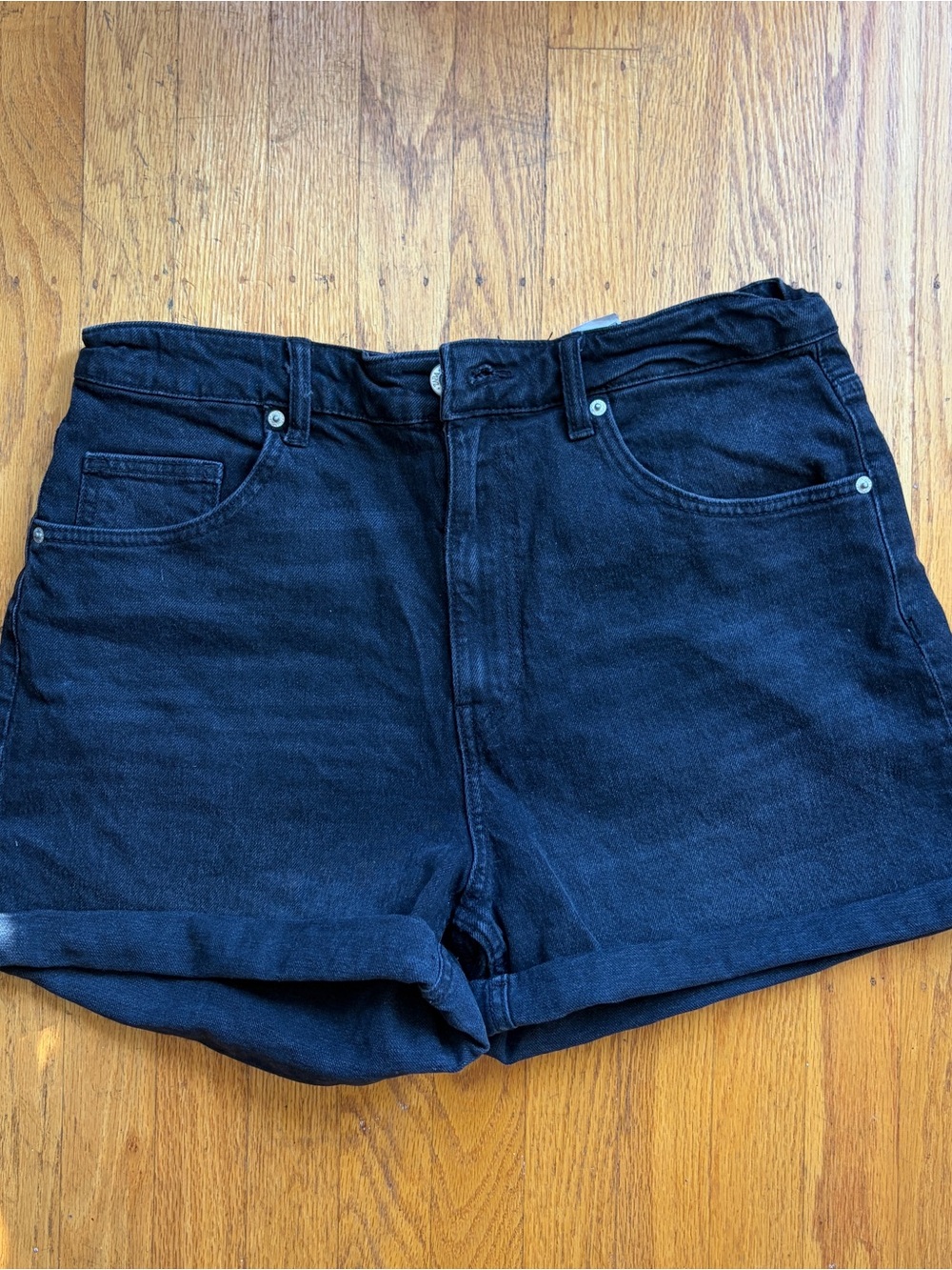 Zara Black High-Rise Mom Denim Shorts